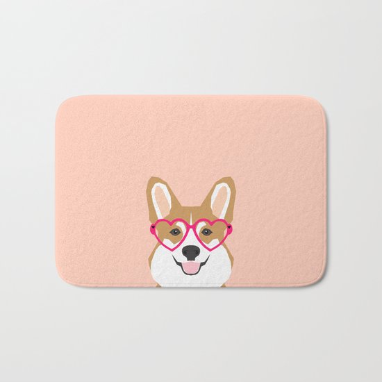 Corgi Love - Valentines heart shaped glasses on funny dog for dog lovers pet gifts customizable dog Bath Mat