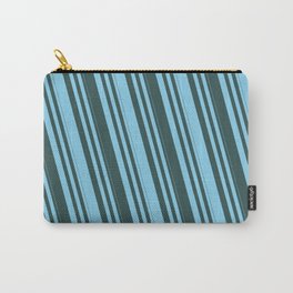 [ Thumbnail: Sky Blue and Dark Slate Gray Colored Lines Pattern Carry-All Pouch ]