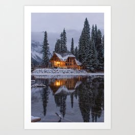 Cabin in Winter Woods (Color) Art Print