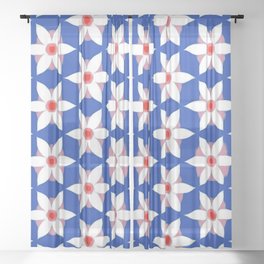 Modern Daisies Red White and Blue Sheer Curtain