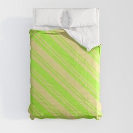 [ Thumbnail: Light Green and Tan Colored Striped/Lined Pattern Comforter ]