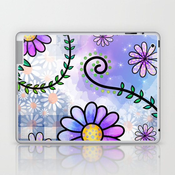 Watercolor Doodle Floral Collage Pattern 05 Laptop & iPad Skin