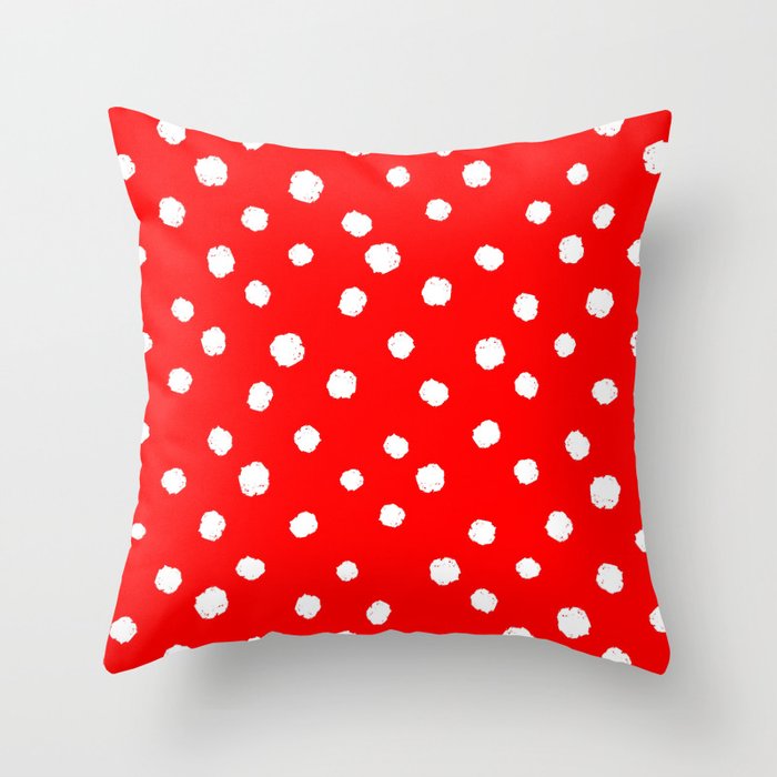 Hand-Drawn Dots (White & Red Pattern) Throw Pillow