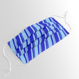 [ Thumbnail: Blue and Light Sky Blue Colored Lined/Striped Pattern Face Mask ]