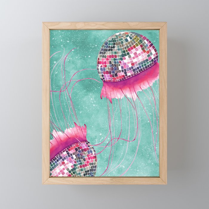 Disco Ball Jellyfish floating in Space Framed Mini Art Print