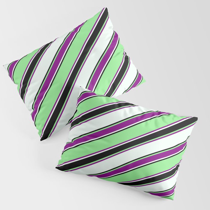 Light Green, Purple, Mint Cream & Black Colored Lines Pattern Pillow Sham