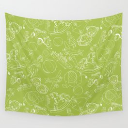 Light Green and White Toys Outline Pattern Wall Tapestry
