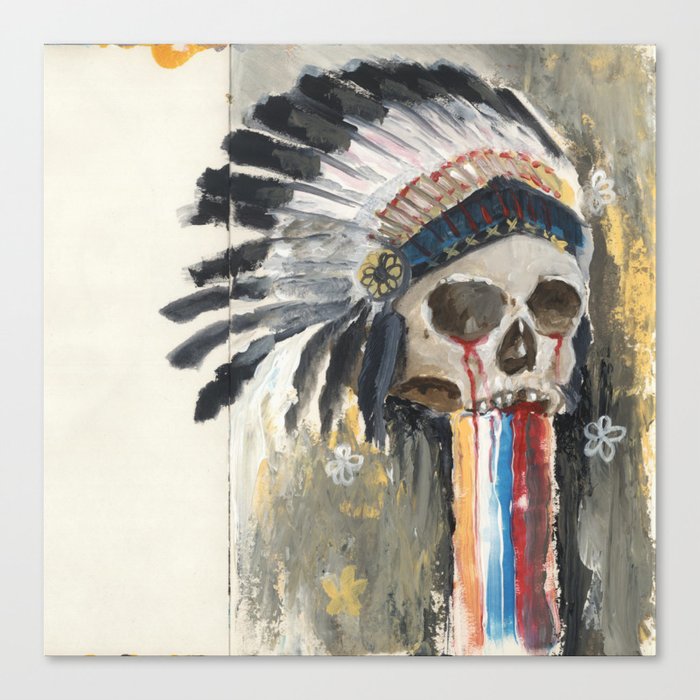 Skull in a Warbonnet Canvas Print