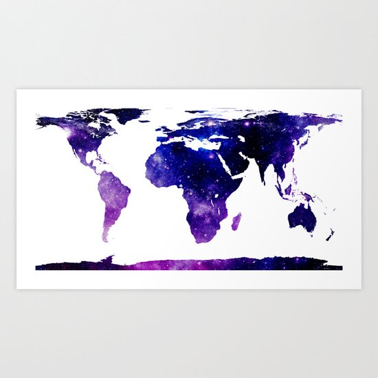 World Map Purple Blue Art Print