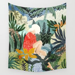 The Distracted Reader | Mindfulness Solo Travel | Bohemian Jungle Botanical Mood | Nature Book Lady Wall Tapestry