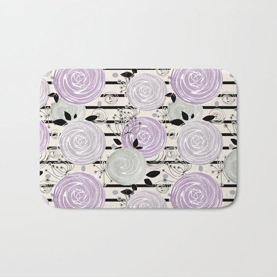 Abstract floral pattern in gray , purple tones Bath Mat