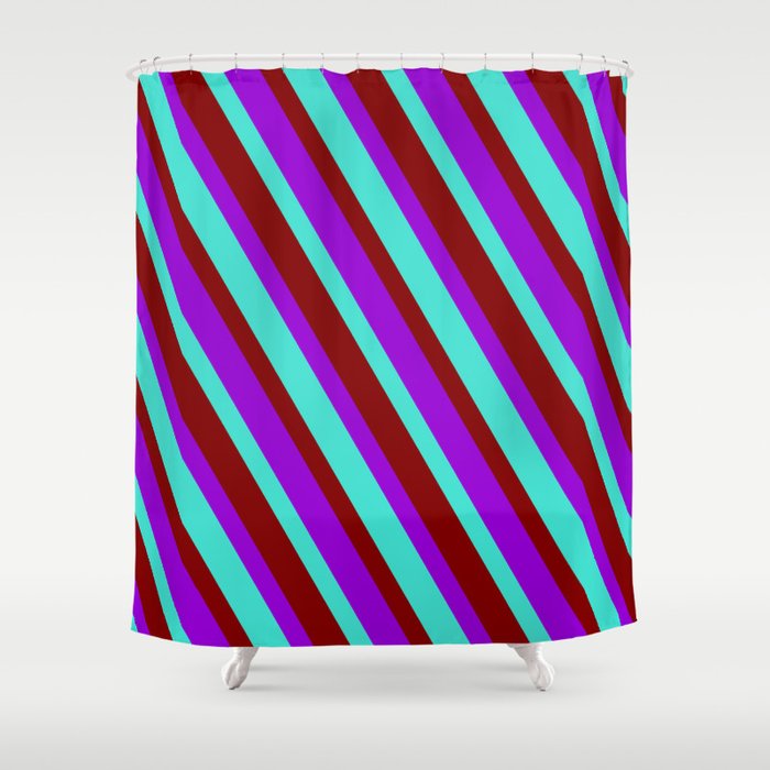Dark Violet, Turquoise & Maroon Colored Lines/Stripes Pattern Shower Curtain