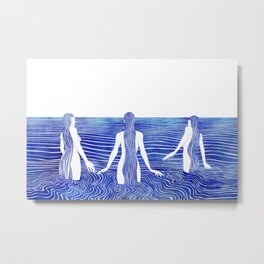 Sirens Call Metal Print | Sea, Siren, Painting, Woman, Triplet, Nautical, Beach, Water, Mythology, Mermaid 