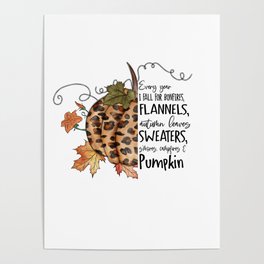 Leopard Pumkin leaves fall quote design Poster