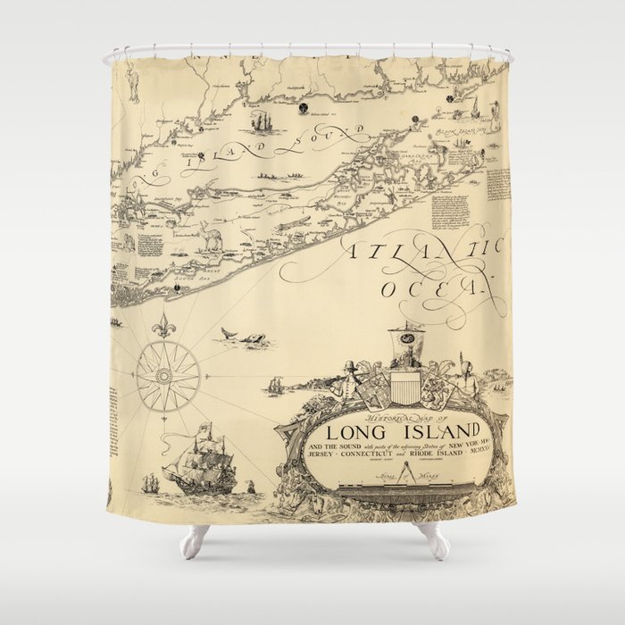 1925 Vintage Historical Map of Long Island and the Sound Shower Curtain