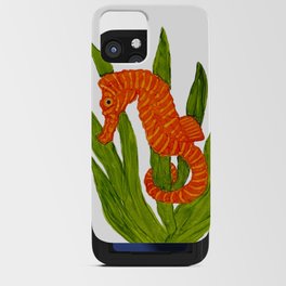seahorse_orange_green_leaves_3500x3658px iPhone Card Case