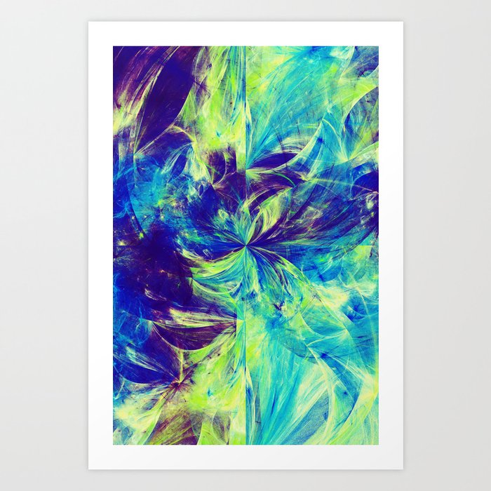 Arctic Split Abstract Blue, Lime and Turquoise Marble Artwork Art Print