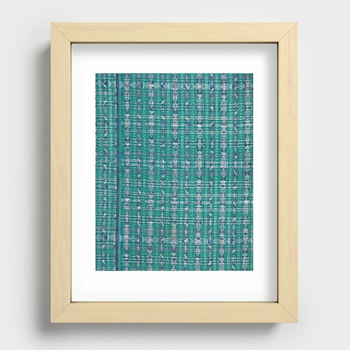 Vintage Guatemalan Textile Pattern in Blue Recessed Framed Print