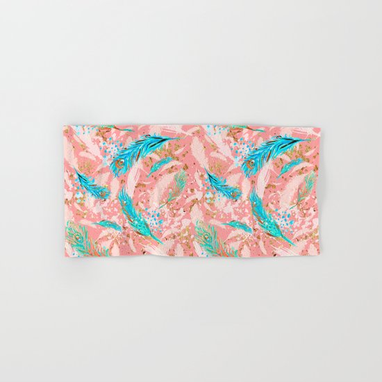 Feather peacock peach mint #10 Hand & Bath Towel