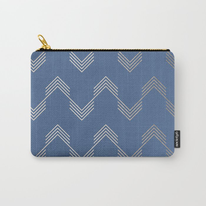 Simply Deconstructed Chevron White Gold Sands  on Aegean Blue Carry-All Pouch