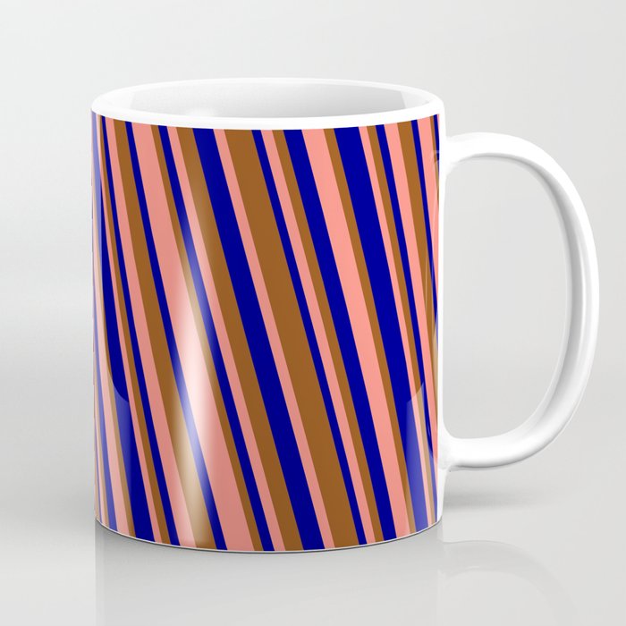Blue, Brown & Salmon Colored Stripes Pattern Coffee Mug