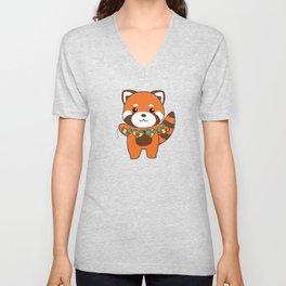 Autism Awareness Month Puzzle Heart Red Panda V Neck T Shirt