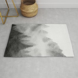 Foggy Forest III - Black White Gray Watercolor Trees Rustic Misty Mountain Winter Nature Art Print Rug | Classic, Scenic, Mountain, Blackandwhite, Horizon, Black, Nature, Misty, Winter, Forest 