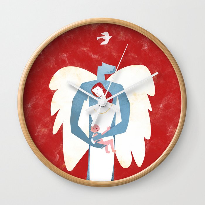 The New Christmas Family in Red Wall Clock