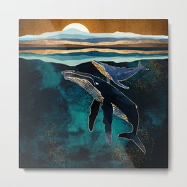 Moonlit Whales Metal Print