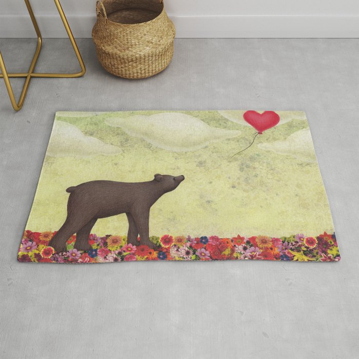 The Bear And Heart Shaped Balloon Rug By Sarahknight Society6 The Bear And Heart Shaped Balloon