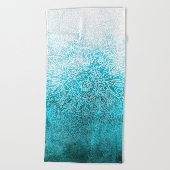 Fade to Teal - watercolor + doodle Beach Towel