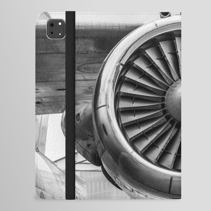 Vintage Airplane Turbine Engine Black and White Photography / black and white photographs iPad Folio Case
