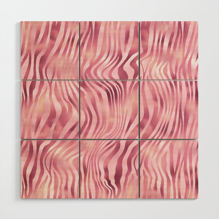 Pink Tiger Stripes Pattern Wood Wall Art