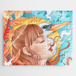 Girl, sun and herons Jigsaw Puzzle