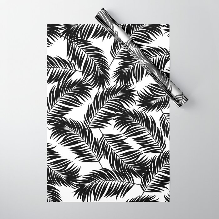 Palm Frond Tropical Décor Leaf Pattern Black on White Wrapping Paper