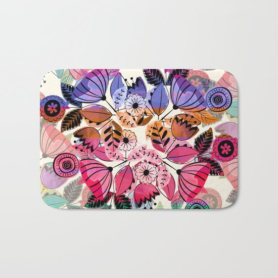 Pink and indigo flower pattern Bath Mat