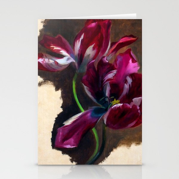 Study of a tulip in amethyst purple still life portrait floral painting for living room, kitchen, dinning room, bedroom home wall decor Stationery Cards