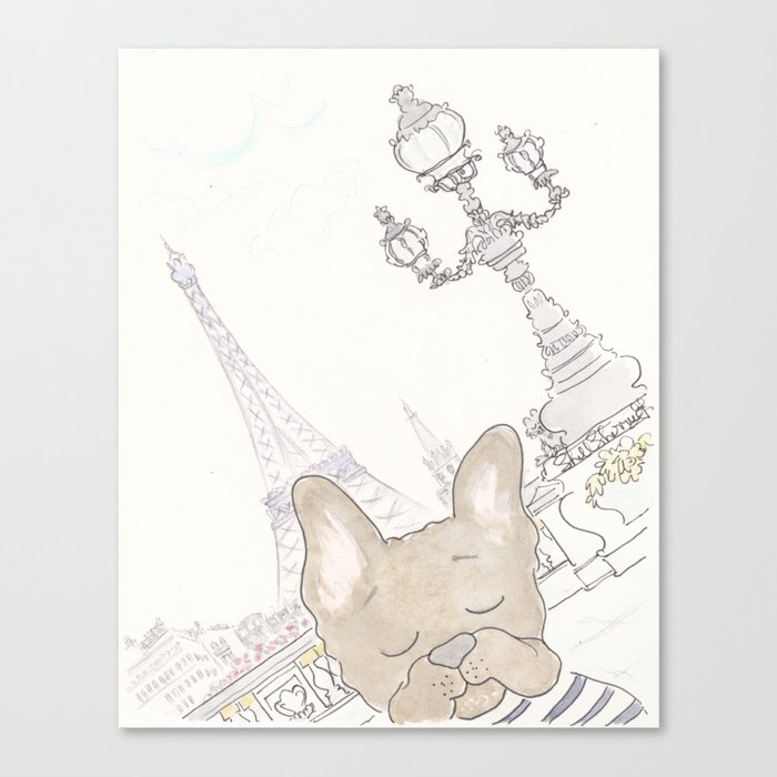 French Bulldog Photobomb in Paris with Eiffel Tower Canvas Print