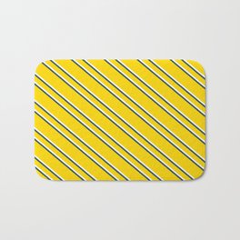 [ Thumbnail: Yellow, White, and Dark Slate Gray Colored Lined/Striped Pattern Bath Mat ]