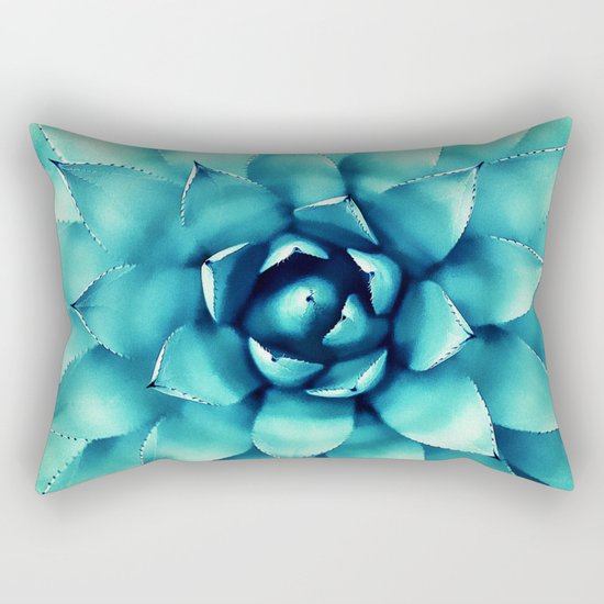 Macro Turquoise Plant Rectangular Pillow