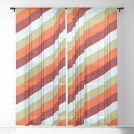 [ Thumbnail: Dark Khaki, Red, Dark Red, and Light Cyan Colored Lines Pattern Sheer Curtain ]