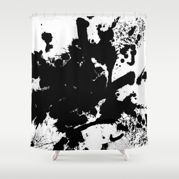 Black and white splat - Abstract, black paint splatter painting Shower Curtain