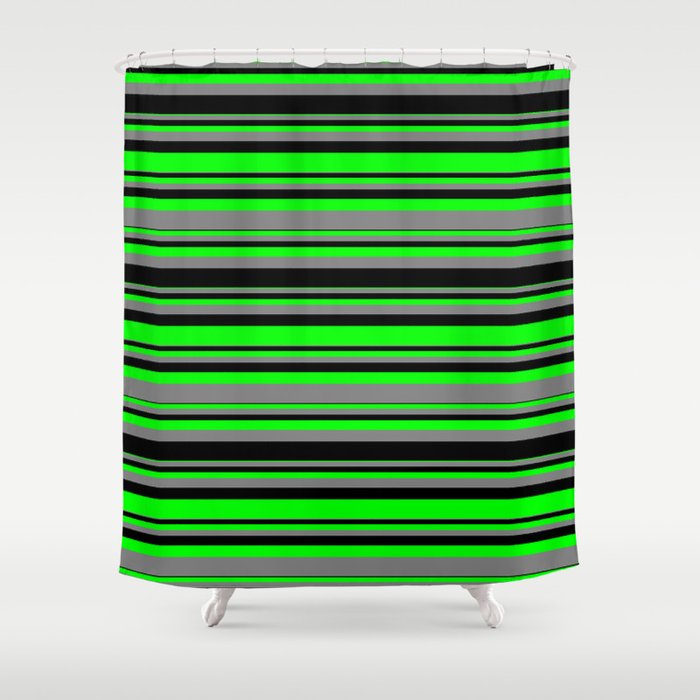 Lime, Gray, and Black Colored Striped/Lined Pattern Shower Curtain