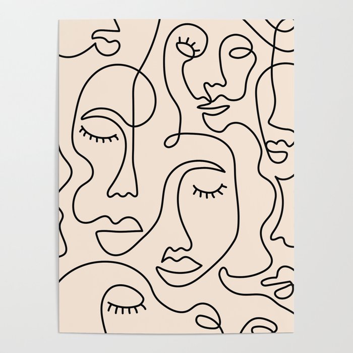 Abstract Single Line Face  Poster