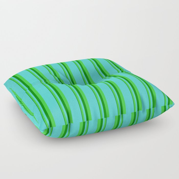Green, Lime Green, and Turquoise Colored Lines Pattern Floor Pillow