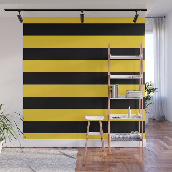 Yellow and Black Honey Bee Horizontal Cabana Tent Stripes Wall Mural