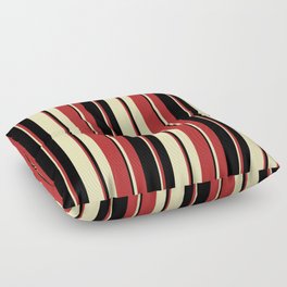 [ Thumbnail: Beige, Red, and Black Colored Striped Pattern Floor Pillow ]