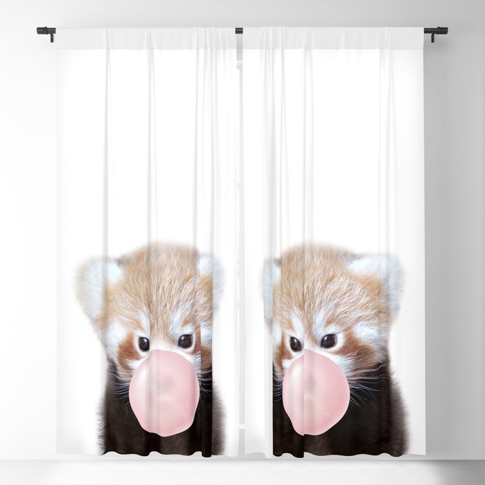 Baby Red Panda Blowing Bubble Gum, Pink Nursery, Baby Animals Art Print by Synplus Blackout Curtain