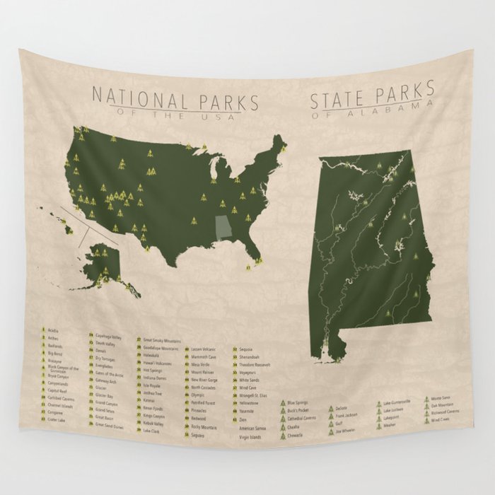 US National Parks - Alabama Wall Tapestry