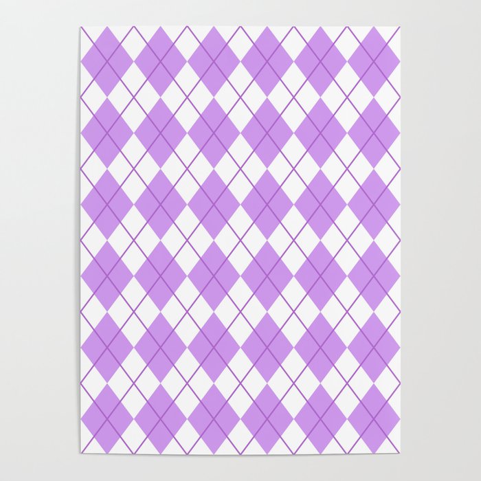 Purple And White Seamless Argyle Pattern Poster